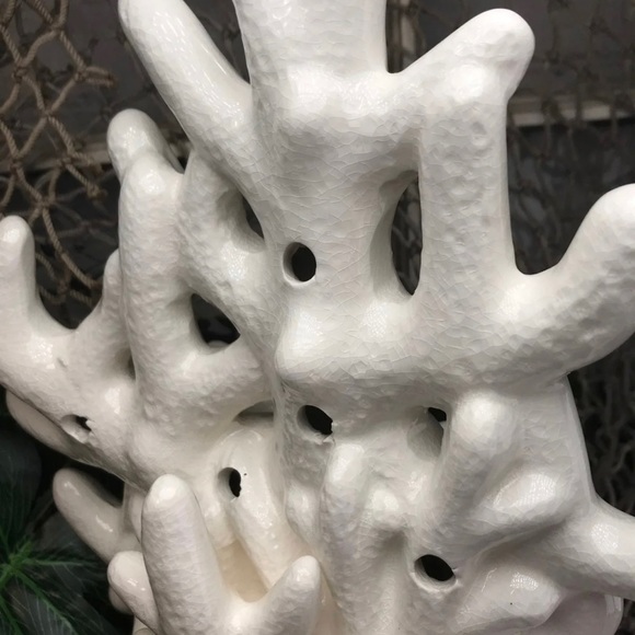 Large White Ceramic Coral light up Led tea light Candles Coastal Nautical Decor - Picture 5 of 11